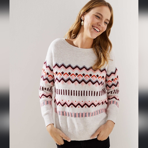 LOFT Sweaters - LOFT Cream Fair Isle Geometric Chunky Oversized Pullover Sweater Women's Size XL